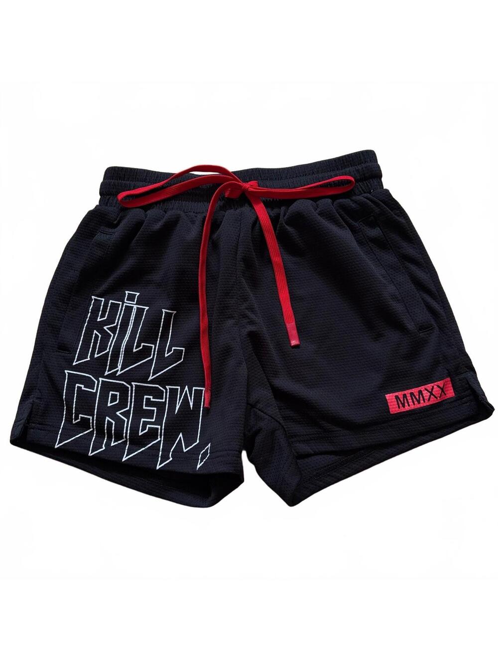 Kill Crew Muay Thai Shorts Mid Thigh Cut Logo Black Red Men's Size Small 3"